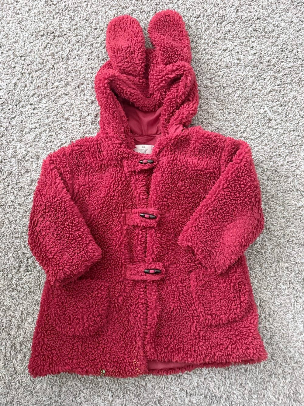 H&M Bright Pink Teddy Coat with Toggle Closure